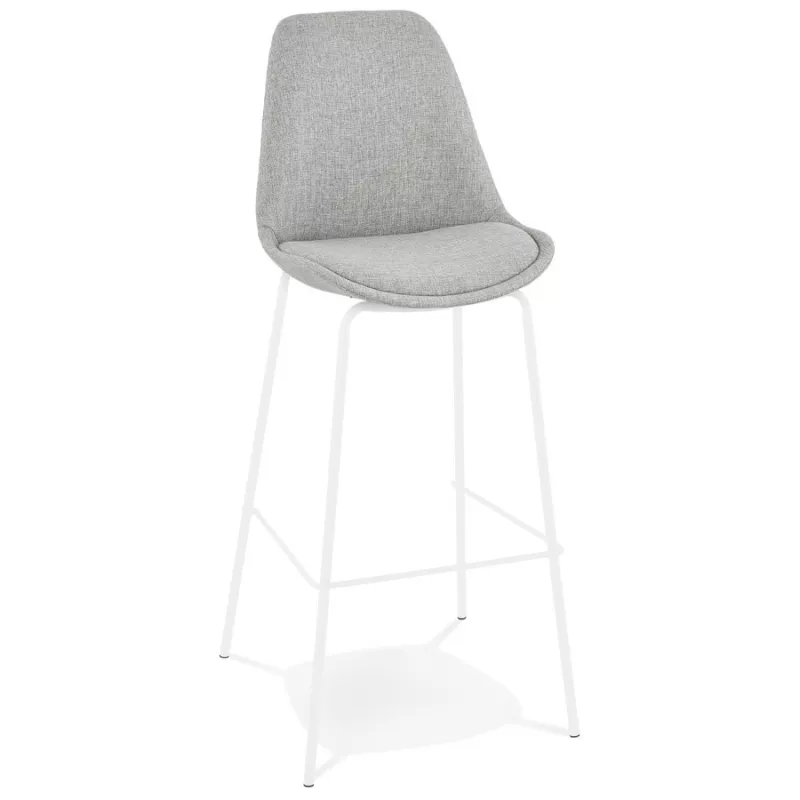 Tabouret de bar ALOE en tissu gris pied métal blanc