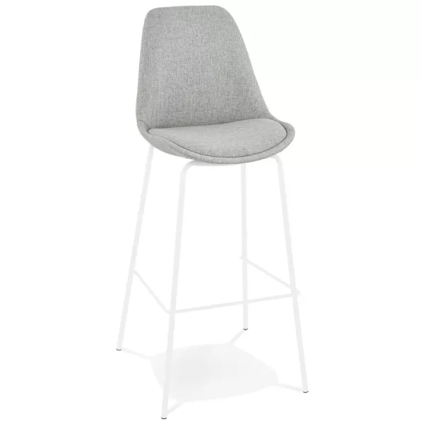 Tabouret de bar ALOE en tissu gris pied métal blanc