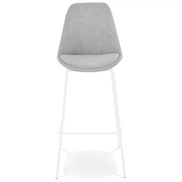 Tabouret de bar ALOE en tissu gris pied métal blanc