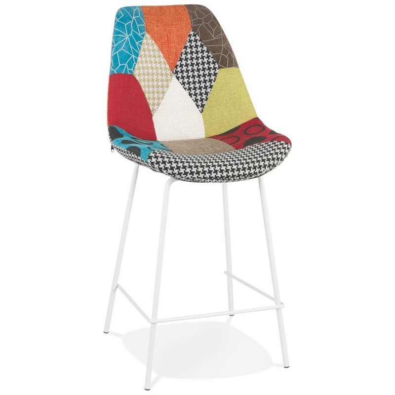 Tabouret snack mi-hauteur CAPSUL MINI style patchwork pied métal blanc