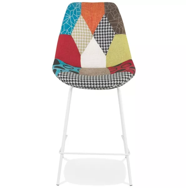 Tabouret snack mi-hauteur CAPSUL MINI style patchwork pied métal blanc