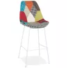 Tabouret de bar CAPSUL style patchwork pied métal blanc