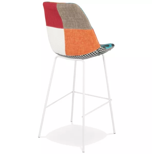 Tabouret de bar CAPSUL style patchwork pied métal blanc