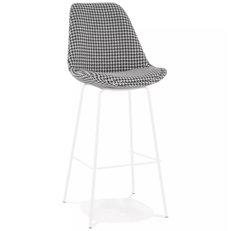 Tabouret de bar SPARK en tissu pied de poule et pieds métal blanc