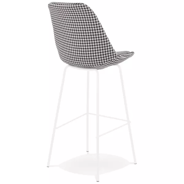 Tabouret de bar SPARK en tissu pied de poule et pieds métal blanc