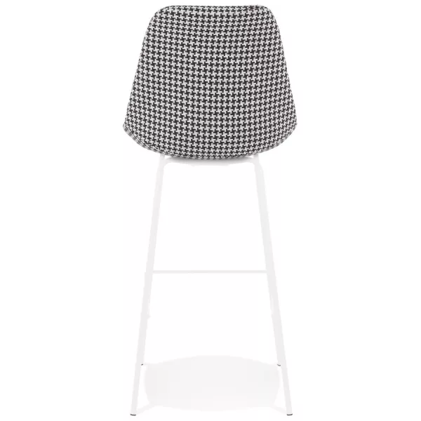 Tabouret de bar SPARK en tissu pied de poule et pieds métal blanc