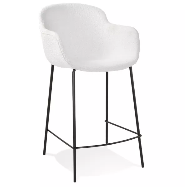 Tabouret snack mi-hauteur design avec accoudoirs tissu bouclé pieds métal noir CHIL MINI (Blanc)