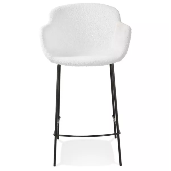 Tabouret snack mi-hauteur design avec accoudoirs tissu bouclé pieds métal noir CHIL MINI (Blanc)