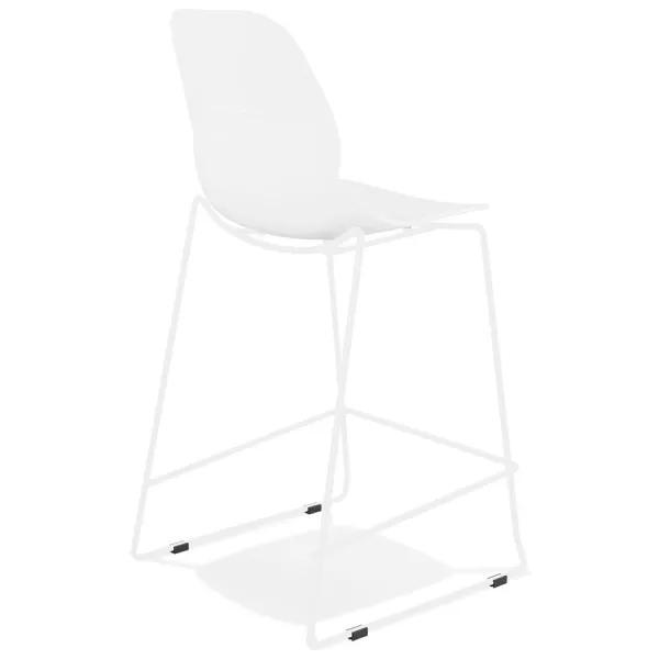 Tabouret snack mi-hauteur BERLIN MINI blanc empilable pied métal blanc