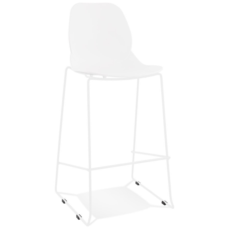 Tabouret de bar design empilable BERLIN blanc pied métal blanc