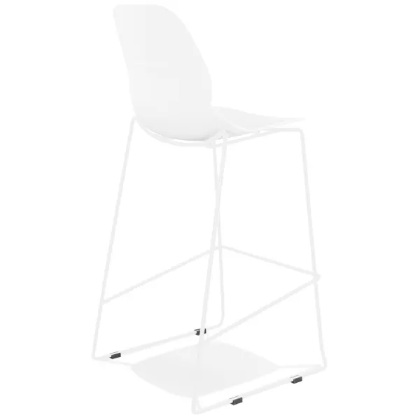 Tabouret de bar design empilable BERLIN blanc pied métal blanc