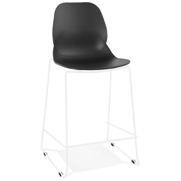 Tabouret snack mi-hauteur BERLIN MINI noir empilable pied métal blanc