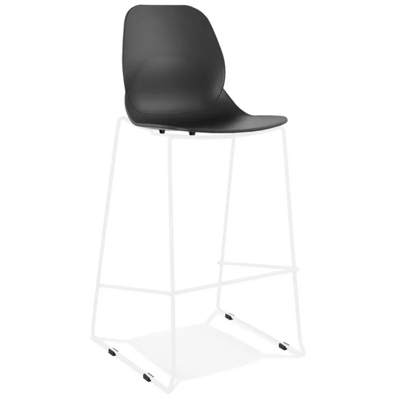 Tabouret de bar design empilable BERLIN noir pied métal blanc