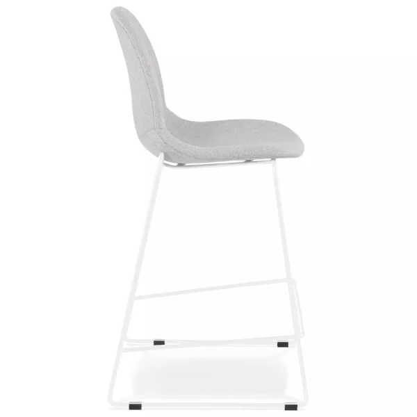 Tabouret snack mi-hauteur empilable FAKIR MINI en tissu gris clair et pied métal blanc