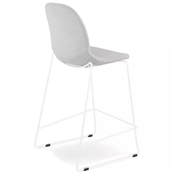 Tabouret snack mi-hauteur empilable FAKIR MINI en tissu gris clair et pied métal blanc