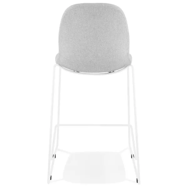 Tabouret snack mi-hauteur empilable FAKIR MINI en tissu gris clair et pied métal blanc