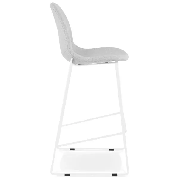 Tabouret de bar empilable FAKIR en tissu gris clair et pied métal blanc