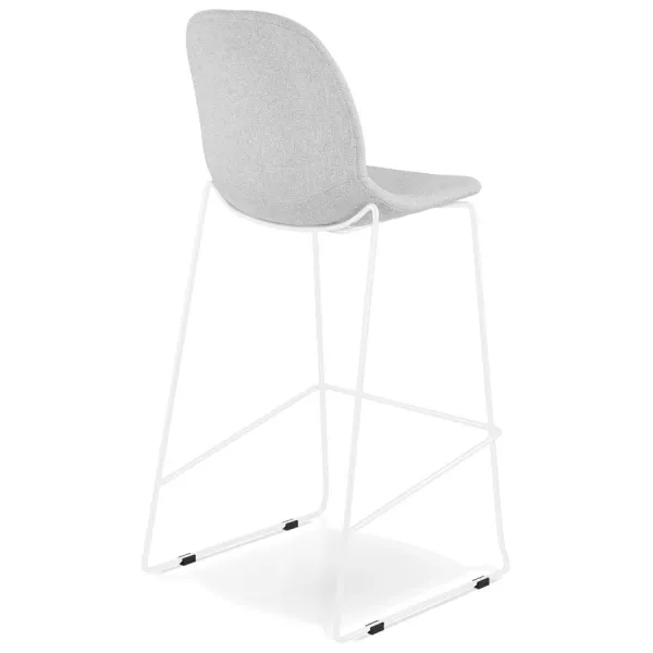 Tabouret de bar empilable FAKIR en tissu gris clair et pied métal blanc