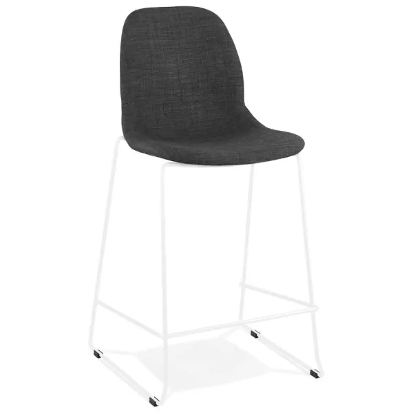 Tabouret snack mi-hauteur empilable FAKIR MINI en tissu gris foncé et pied métal blanc