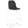 Tabouret de bar empilable FAKIR en tissu gris foncé et pied métal blanc