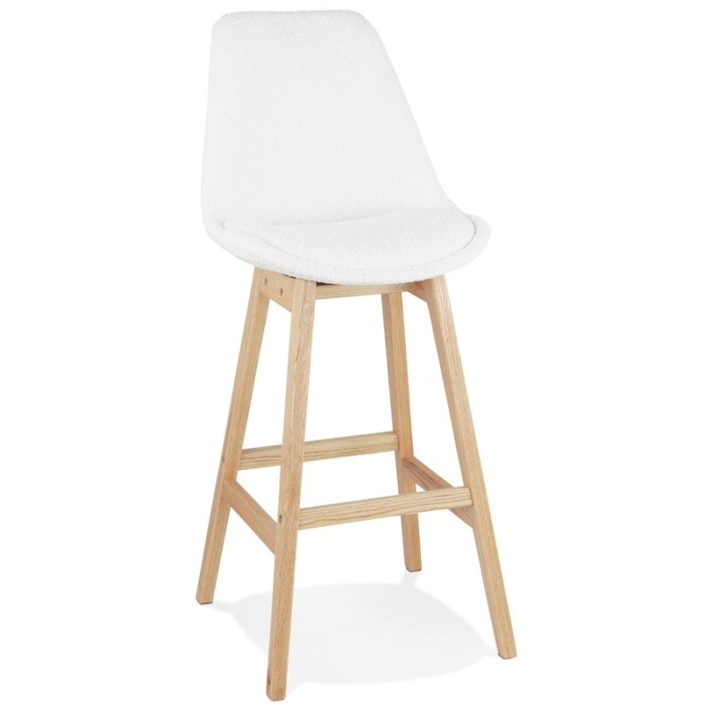 Tabouret de bar SANDRA en tissu bouloché blanc style scandinave