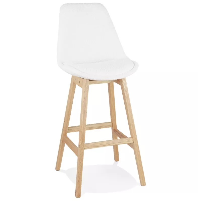 Tabouret de bar SANDRA en tissu bouloché blanc style scandinave