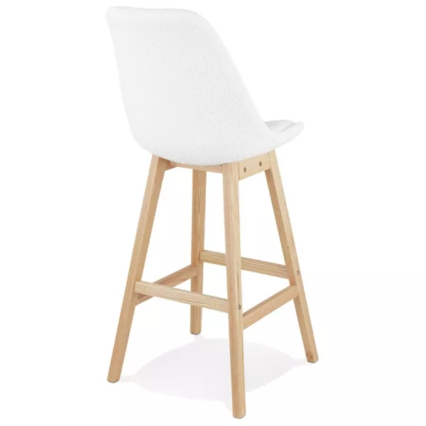 Tabouret de bar SANDRA en tissu bouloché blanc style scandinave