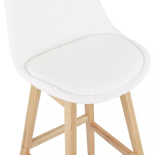 Tabouret de bar SANDRA en tissu bouloché blanc style scandinave