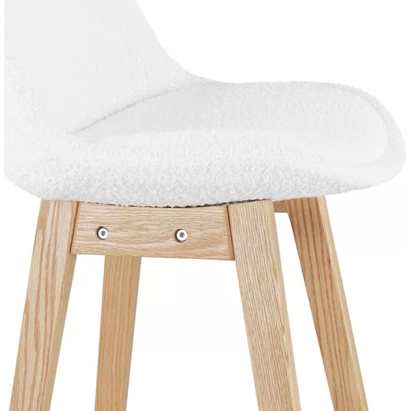 Tabouret de bar SANDRA en tissu bouloché blanc style scandinave