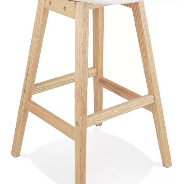 Tabouret de bar SANDRA en tissu bouloché blanc style scandinave