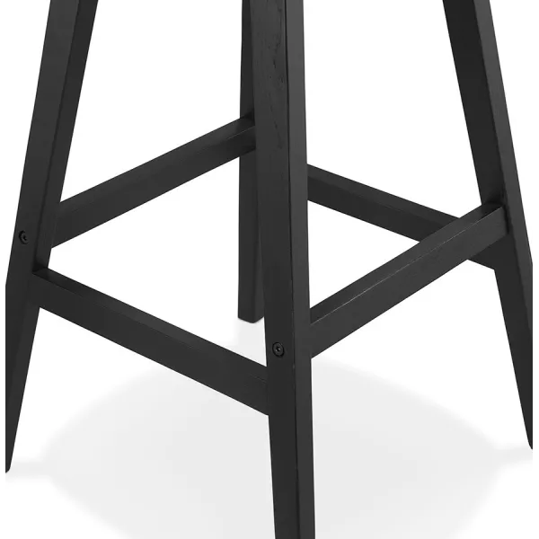 Tabouret de bar SANDRA en tissu bouloché blanc et pied bois noir