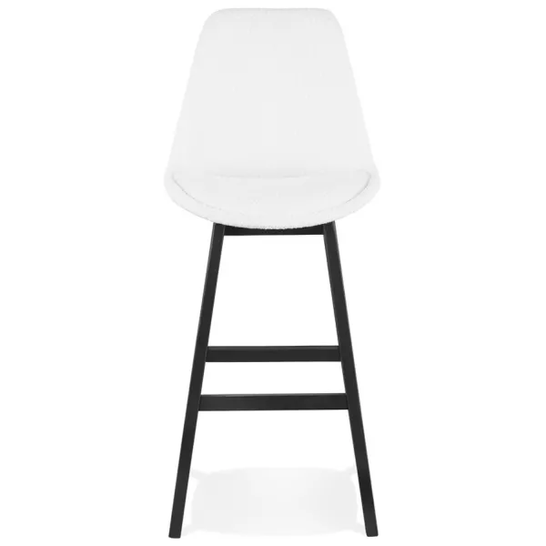 Tabouret de bar SANDRA en tissu bouloché blanc et pied bois noir