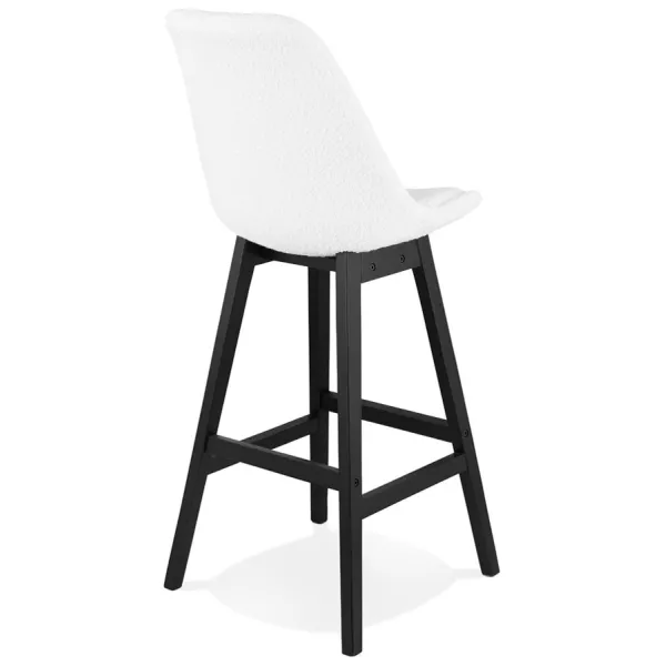 Tabouret de bar SANDRA en tissu bouloché blanc et pied bois noir