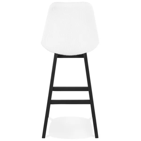 Tabouret de bar SANDRA en tissu bouloché blanc et pied bois noir