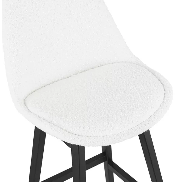 Tabouret de bar SANDRA en tissu bouloché blanc et pied bois noir