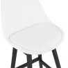 Tabouret de bar SANDRA en tissu bouloché blanc et pied bois noir