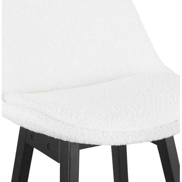 Tabouret de bar SANDRA en tissu bouloché blanc et pied bois noir