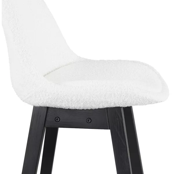 Tabouret de bar SANDRA en tissu bouloché blanc et pied bois noir