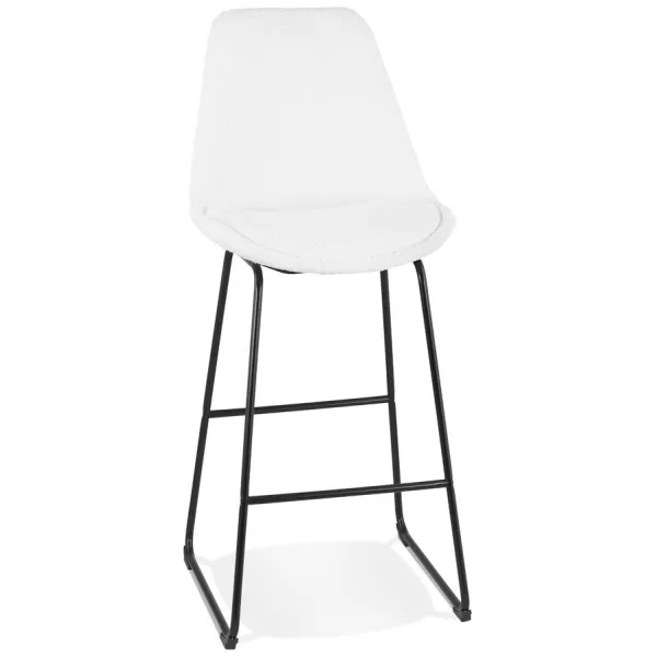 Tabouret de bar ALICE en tissu bouloché blanc et pied traineau métal noir