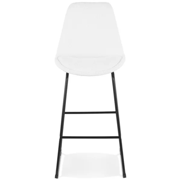 Tabouret de bar ALICE en tissu bouloché blanc et pied traineau métal noir