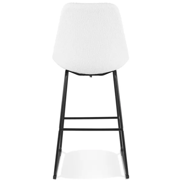 Tabouret de bar ALICE en tissu bouloché blanc et pied traineau métal noir