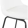 Tabouret de bar ALICE en tissu bouloché blanc et pied traineau métal noir