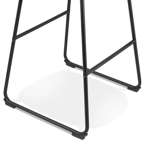 Tabouret snack mi-hauteur ALICE MINI en tissu bouloché blanc et pied traineau métal noir