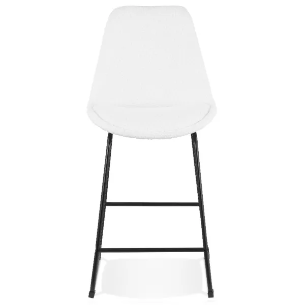 Tabouret snack mi-hauteur ALICE MINI en tissu bouloché blanc et pied traineau métal noir