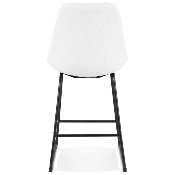 Tabouret snack mi-hauteur ALICE MINI en tissu bouloché blanc et pied traineau métal noir