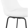 Tabouret snack mi-hauteur ALICE MINI en tissu bouloché blanc et pied traineau métal noir