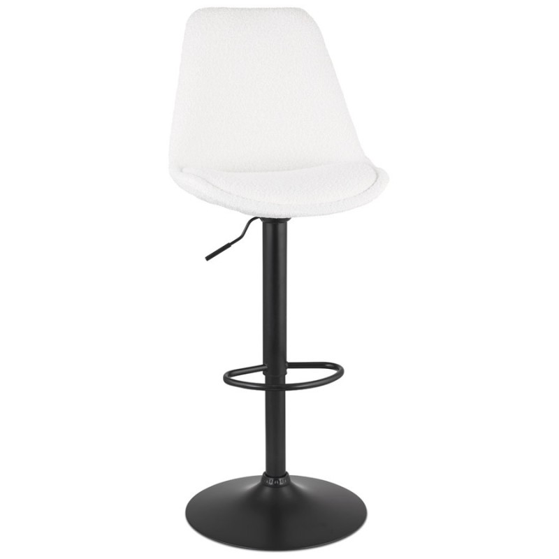 Tabouret réglable ROSITA en tissu bouloché blanc et pied métal noir