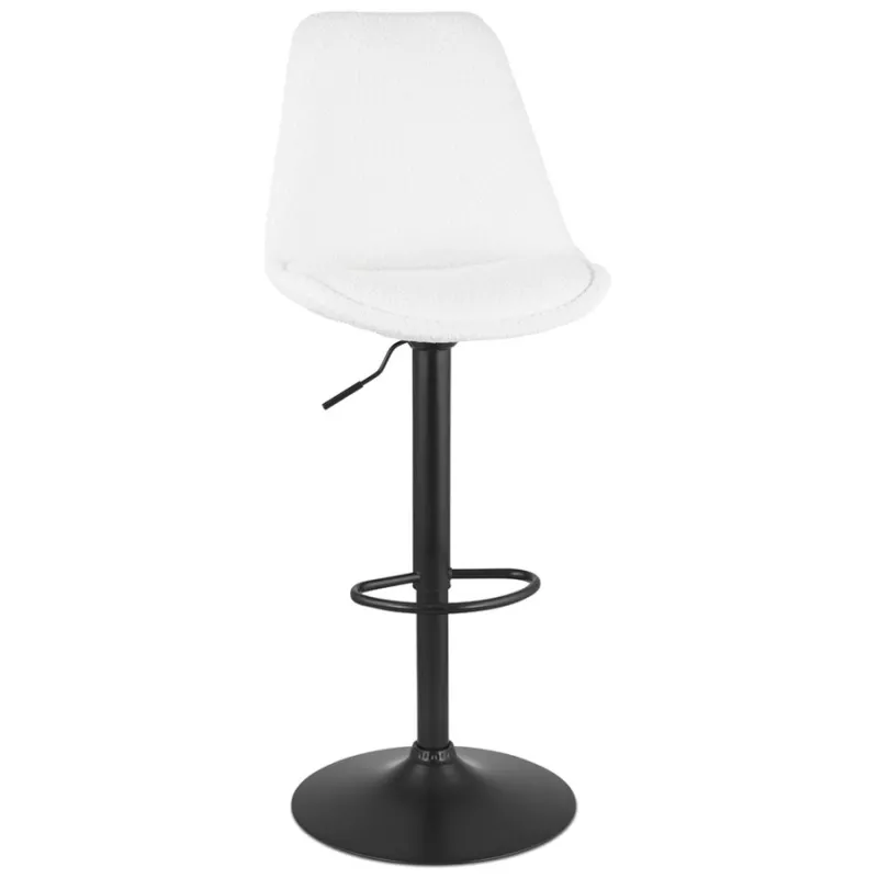 Tabouret réglable ROSITA en tissu bouloché blanc et pied métal noir