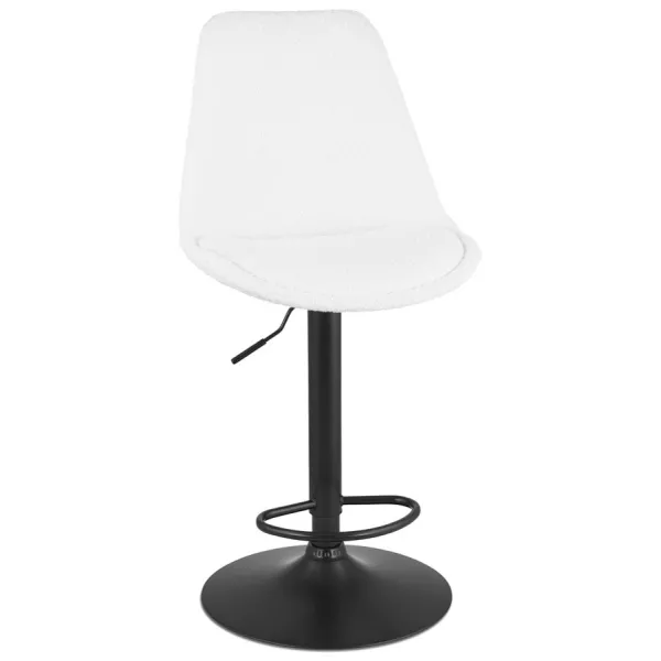 Tabouret réglable ROSITA en tissu bouloché blanc et pied métal noir