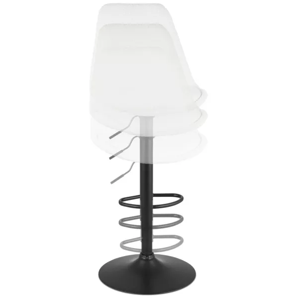 Tabouret réglable ROSITA en tissu bouloché blanc et pied métal noir